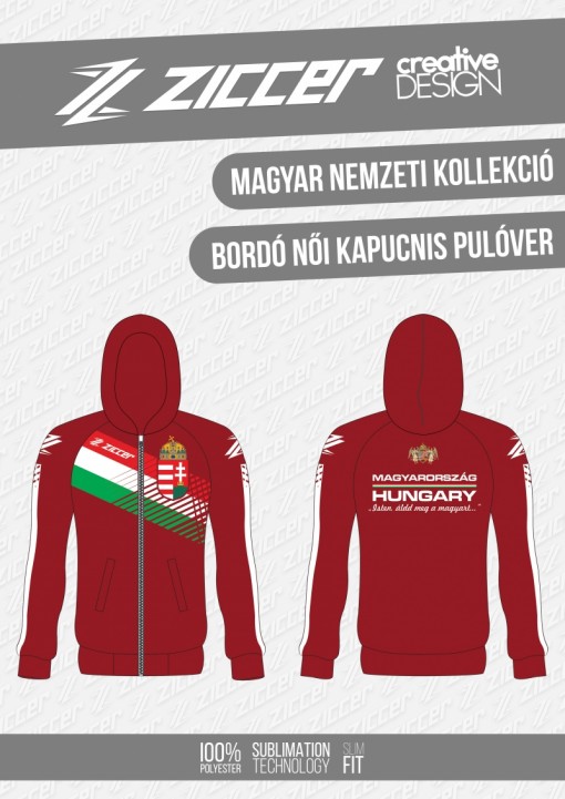 Magyar Trikolór Női kapucnis pulóver bordó