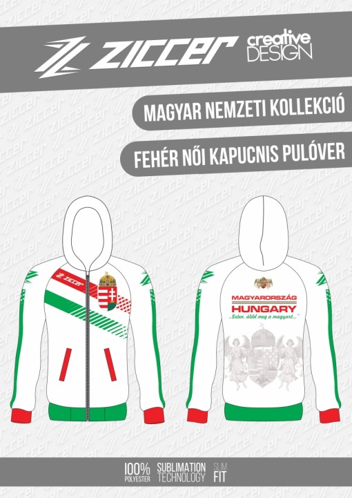Magyar Trikolór Női kapucnis pulóver fehér