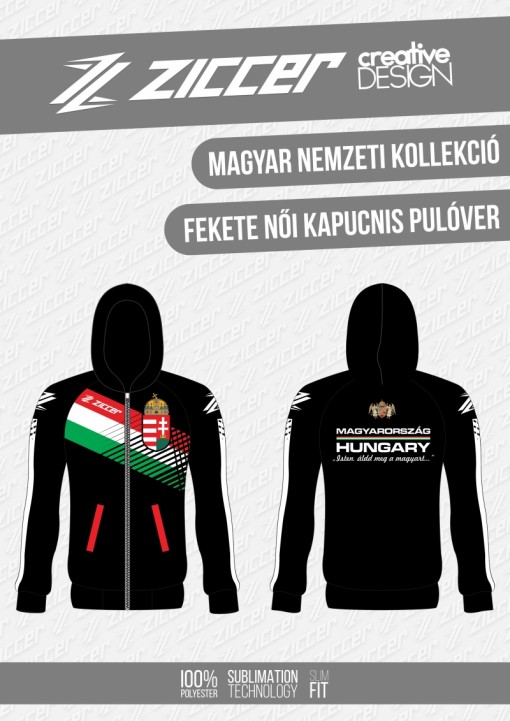 Magyar Trikolór Női kapucnis pulóver fekete