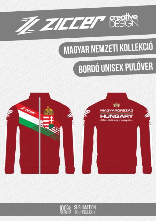 Magyar Trikolór Unisex melegítő felső bordó