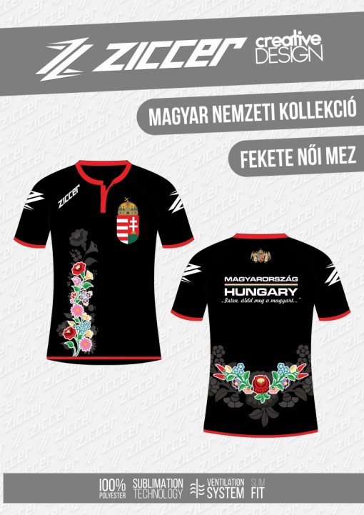 Magyar Virágmintás Női mez fekete